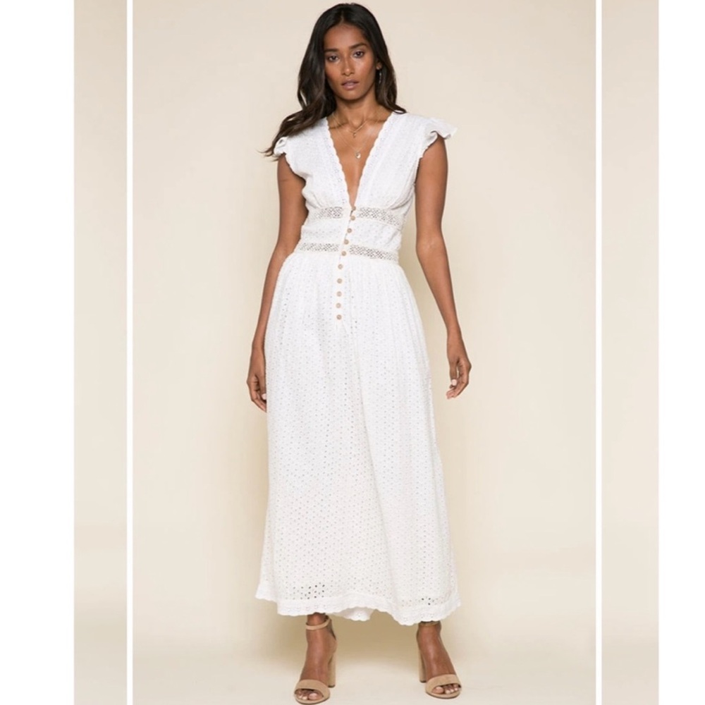 Anthropologie Raga Aviana Eyelet Maxi Dress - Eggshell